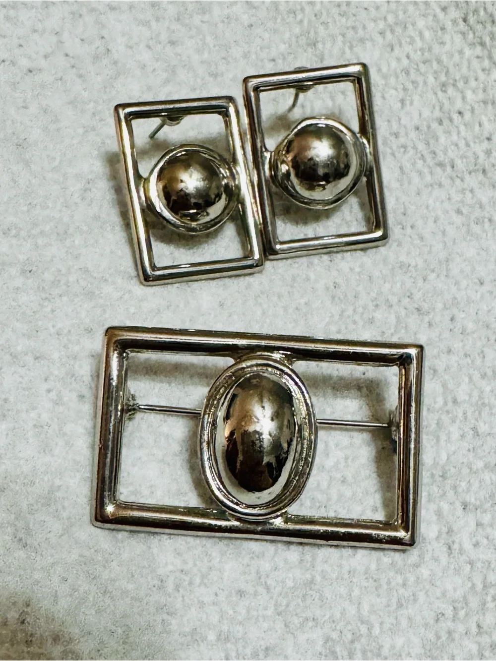 Mid Century Vintage Silver-Tone Brooch and Matching Earrings